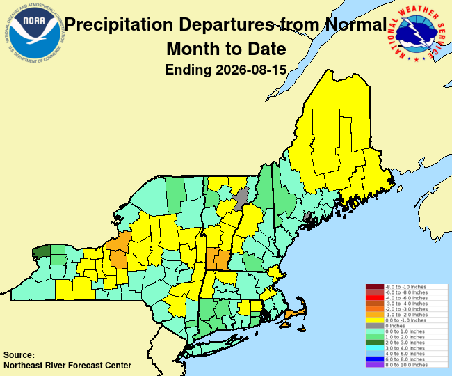NERFC month to date precipitation departure from normal