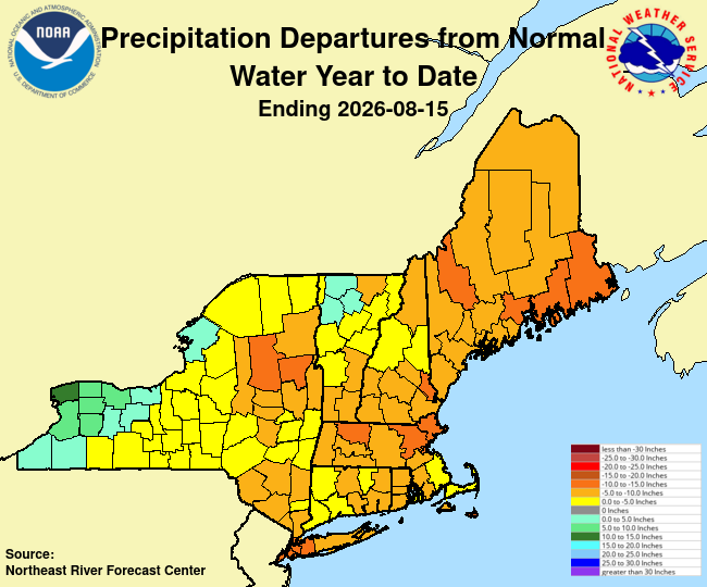 NERFC water year precipitation departure from normal