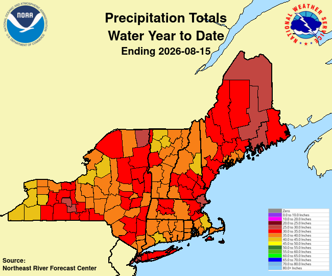 NERFC water year to date precipitation total