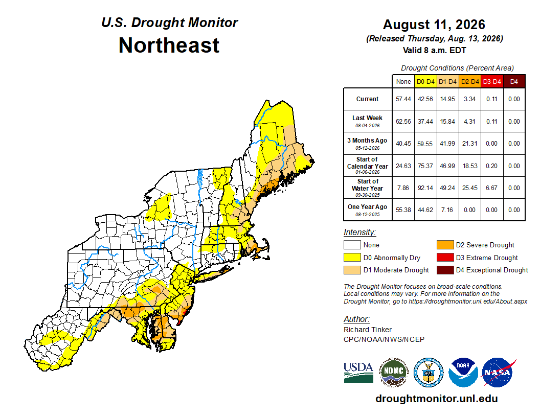 Current Northeast U.S. Drought Monitor map